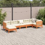 vidaXL Salon de jardin 7 Pièces avec coussins cire marron bois pin massif
