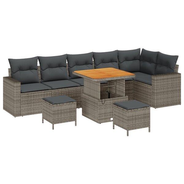 vidaXL Set de canapé de jardin 9 pièces avec coussins  gris  poly rotin  acacia