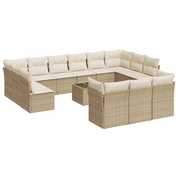 vidaXL Salon de jardin avec coussins 14 Pièces beige résine tressée