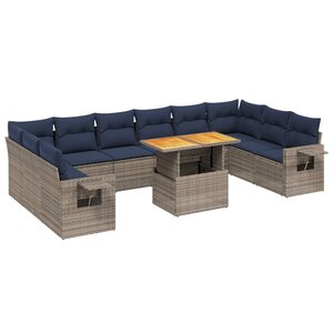 vidaXL Salon de jardin 11 Pièces avec coussins gris résine tressée