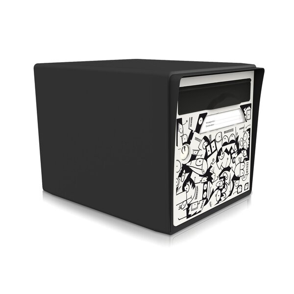 Boîte aux lettres normalisée 1 face noire-artiste – "La ville se réveille" [Mél Bol] – fabriquée en France – en résine – ne rouille pas – porte interchangeable