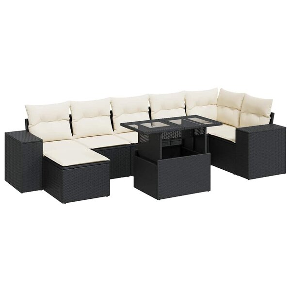 vidaXL Salon de jardin 8 Pièces avec coussins noir résine tressée