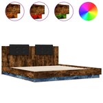 vidaXL Cadre de lit tête de lit et lumières LED chêne fumé 160x200 cm