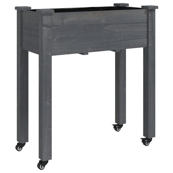 vidaXL Jardinière sur roues avec doublure gris 71x37x80 cm bois sapin
