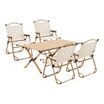 Set de table et 4 chaises de camping tissu Oxford 600D effet bois beige 03_0010694