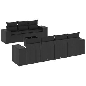 vidaXL Salon de jardin 8 Pièces avec coussins noir résine tressée