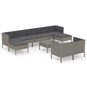 vidaXL Salon de jardin 10 Pièces avec coussins Résine tressée Gris