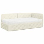 vidaXL Cadre de lit d'angle avec matelas Crème 100 x 200 cm Velours