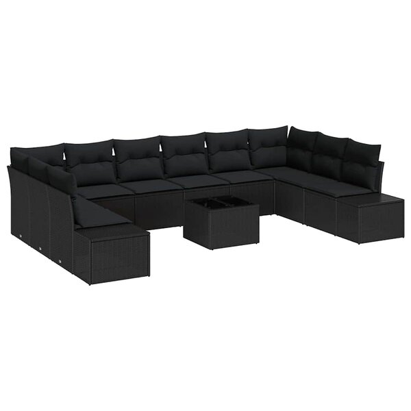 vidaXL Ensemble de canapé de jardin avec coussin 10 Pièces Noir Polyrotin