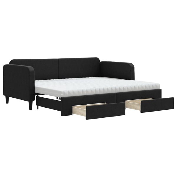 vidaXL Lit de jour avec gigogne et tiroirs noir 90x190 cm tissu