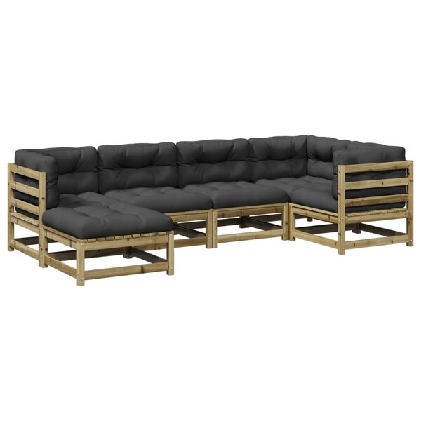 vidaXL Salon de jardin 6 Pièces avec coussins bois de pin imprégné