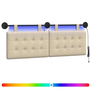 vidaXL Tête de lit suspendue Avec lumière LED Crème Tissu