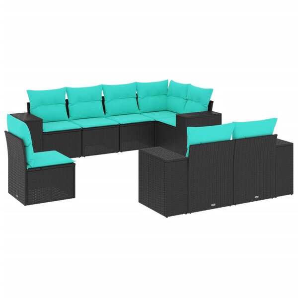 vidaXL Salon de jardin 8 Pièces avec coussins noir résine tressée