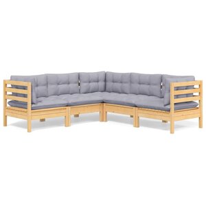 vidaXL Salon de jardin 5 Pièces avec coussins gris bois de pin massif