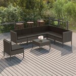 vidaXL Salon de jardin 8 Pièces avec coussins résine tressée gris