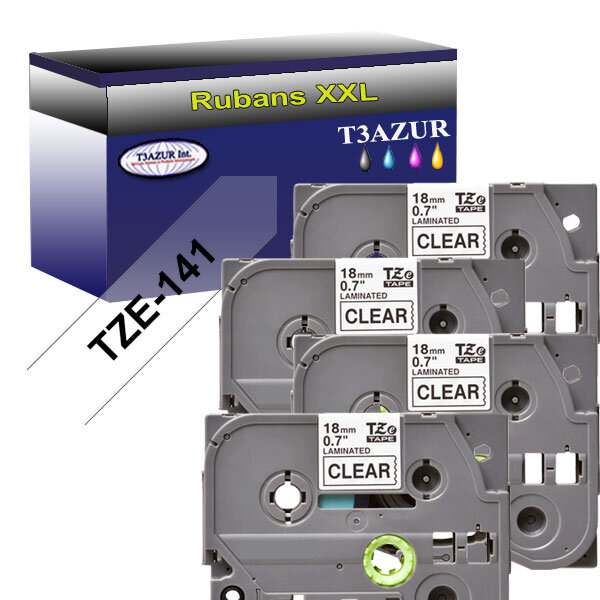 4 x Rubans d'étiquettes laminées générique Brother Tze-141 pour étiqueteuses P-touch - Texte noir sur fond transparent