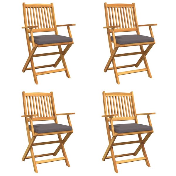 vidaXL Chaise pliante 4 Pièces Gris 49 x 57.5 x 92cm Bois d'acacia massif