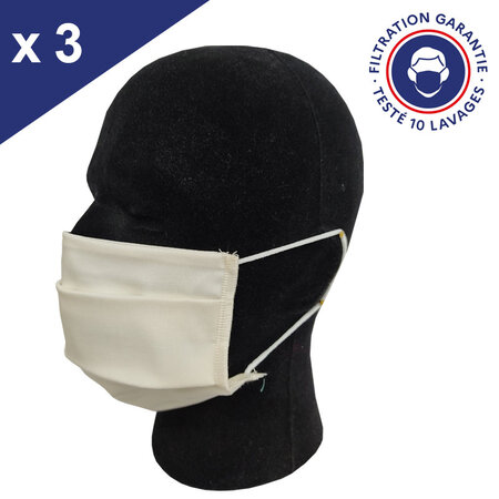 Masque Tissu Lavable x10 Beige Lot de 3