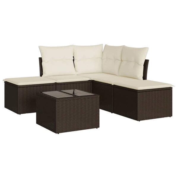 vidaXL Salon de jardin avec coussins 6 Pièces marron résine tressée
