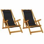 vidaXL Chaises de plage pliantes 2 Pièces en acacia noir et textilène