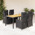 vidaXL Ensemble à manger de jardin coussins 5Pièces Noir Résine tressée