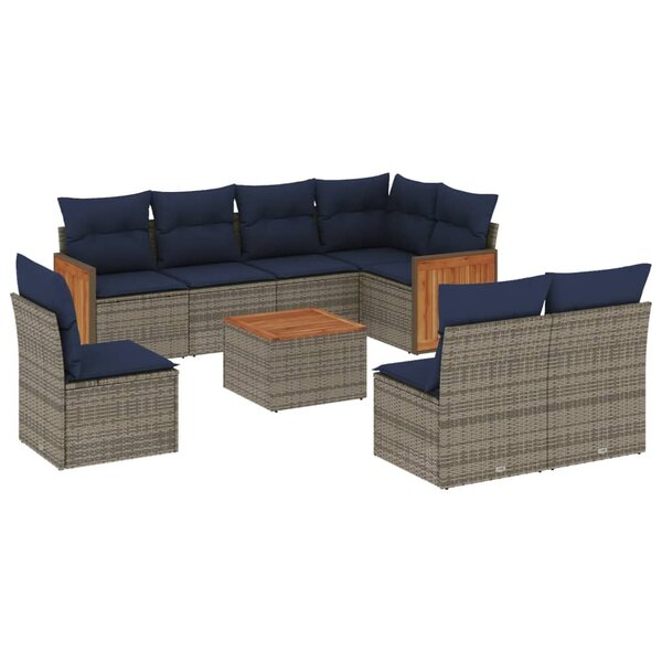 vidaXL Salon de jardin 9 Pièces avec coussins gris résine tressée