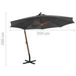 vidaXL Parasol suspendu avec mât Anthracite 3 5x2 9 m Bois de sapin