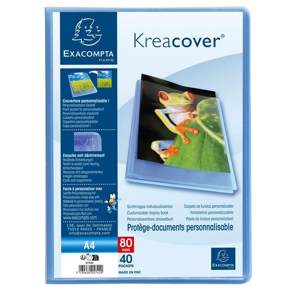 Protége-documents En Polypropylène Semi Rigide Kreacover Chromaline 80vues - A4 - Bleu - X 10 - Exacompta