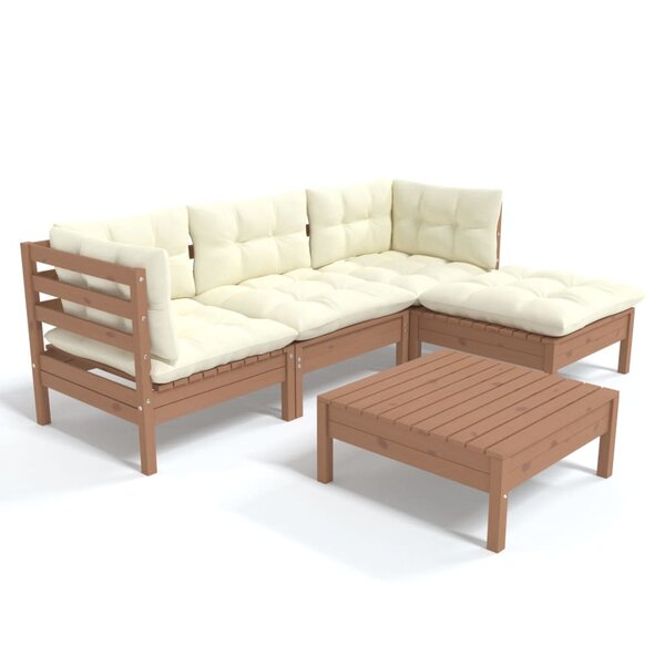 vidaXL Salon de jardin 5 Pièces avec coussins Marron miel Bois de pin