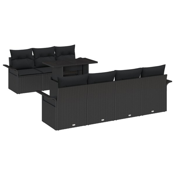 vidaXL Ensemble de canapé de jardin 8 pièces avec coussins Noir Poly Rattan