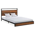 Lit double 140x200 bois brun metal noir