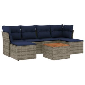 vidaXL Salon de jardin 7 Pièces avec coussins gris résine tressée