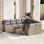 vidaXL Ensemble de canapé de jardin 9 Pièces Beige Poly rotin