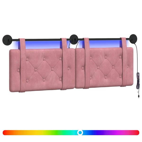 vidaXL Tête de lit suspendue Avec lumière LED Rose Velours