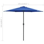 vidaXL Parasol de jardin et mât en aluminium 270x246 cm Bleu azuré