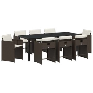 vidaXL Ensemble de salle à manger pour jardin 9 Pièces Marron polyrotin