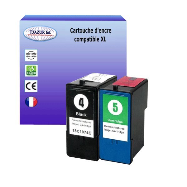 Cartouche compatible Lexmark n°4 + n°5 pour Lexmark X2690, X3690, X4690, X5690, Z2390, Z2490- T3AZUR