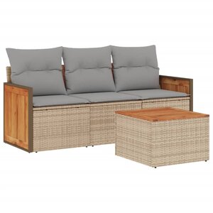 vidaXL Salon de jardin avec coussins 4 Pièces beige résine tressée