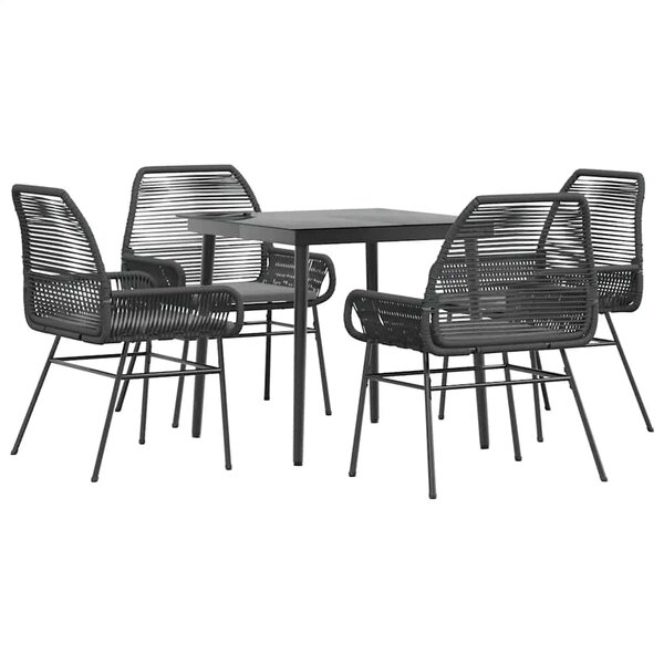 vidaXL Ensemble à manger de jardin et coussins 5 Pièces noir rotin verre