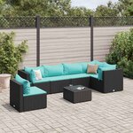 vidaXL Salon de jardin 7 Pièces avec coussins Noir Résine tressée