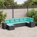 vidaXL Salon de jardin 7 Pièces avec coussins noir résine tressée