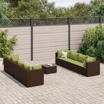 vidaXL Salon de jardin avec coussins 9 Pièces marron résine tressée