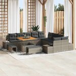Ensemble de canapé de jardin 13 pièces avec coussins en poly rattan gris