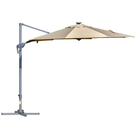 Parasol déporté octogonal parasol LED inclinable pivotant manivelle piètement acier dim. Ø 3 x 2 48H m beige