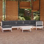 vidaXL Salon de jardin 8 Pièces avec coussins blanc bois de pin massif