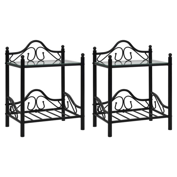 vidaXL Tables de chevet 2 Pièces Acier et verre trempé 45x30 5x60 cm Noir
