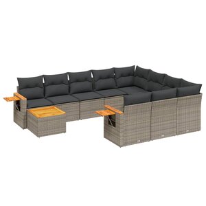 vidaXL Salon de jardin 11 Pièces avec coussins gris résine tressée