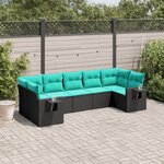 vidaXL Salon de jardin 7 Pièces avec coussins noir résine tressée