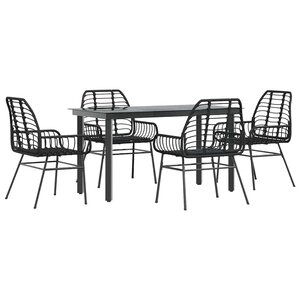vidaXL Ensemble à manger de jardin 5 Pièces noir résine tressée verre