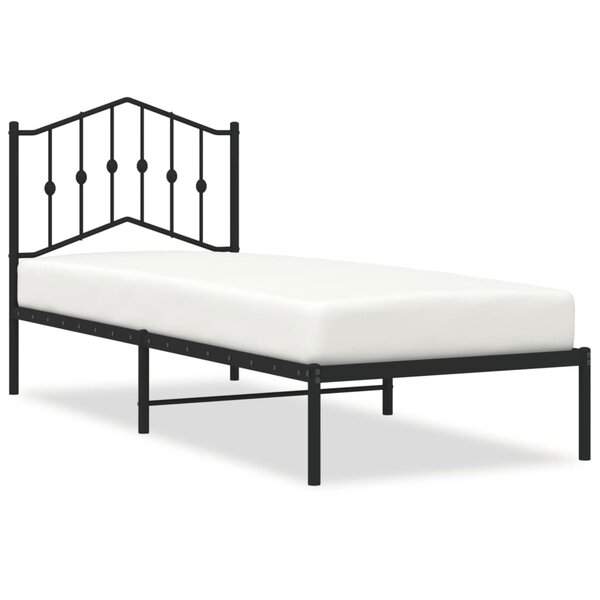 vidaXL Cadre de lit métal avec tête de lit noir 90x200 cm